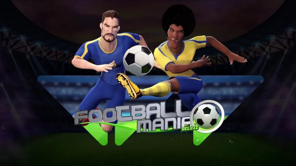 Football Mania Deluxe Wazdan slot kapak görseli, iki futbolcu top mücadelesi futbol slotu